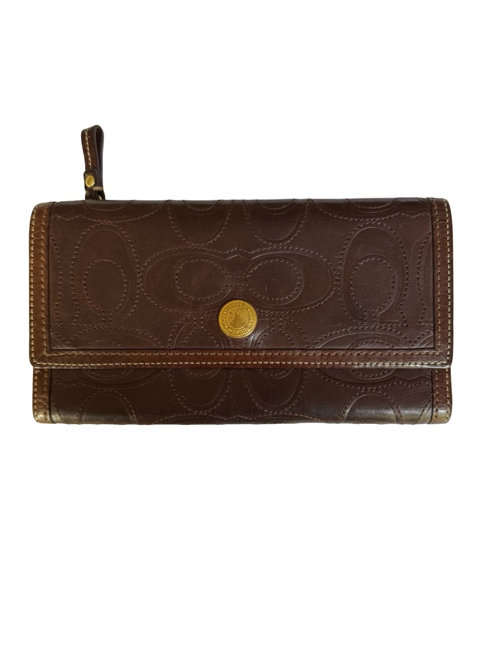 Coach Brown Leather Continental Signature-Embossed Wallet